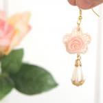 Bogo -lace Earrings With A Pink Rose - Bridal..