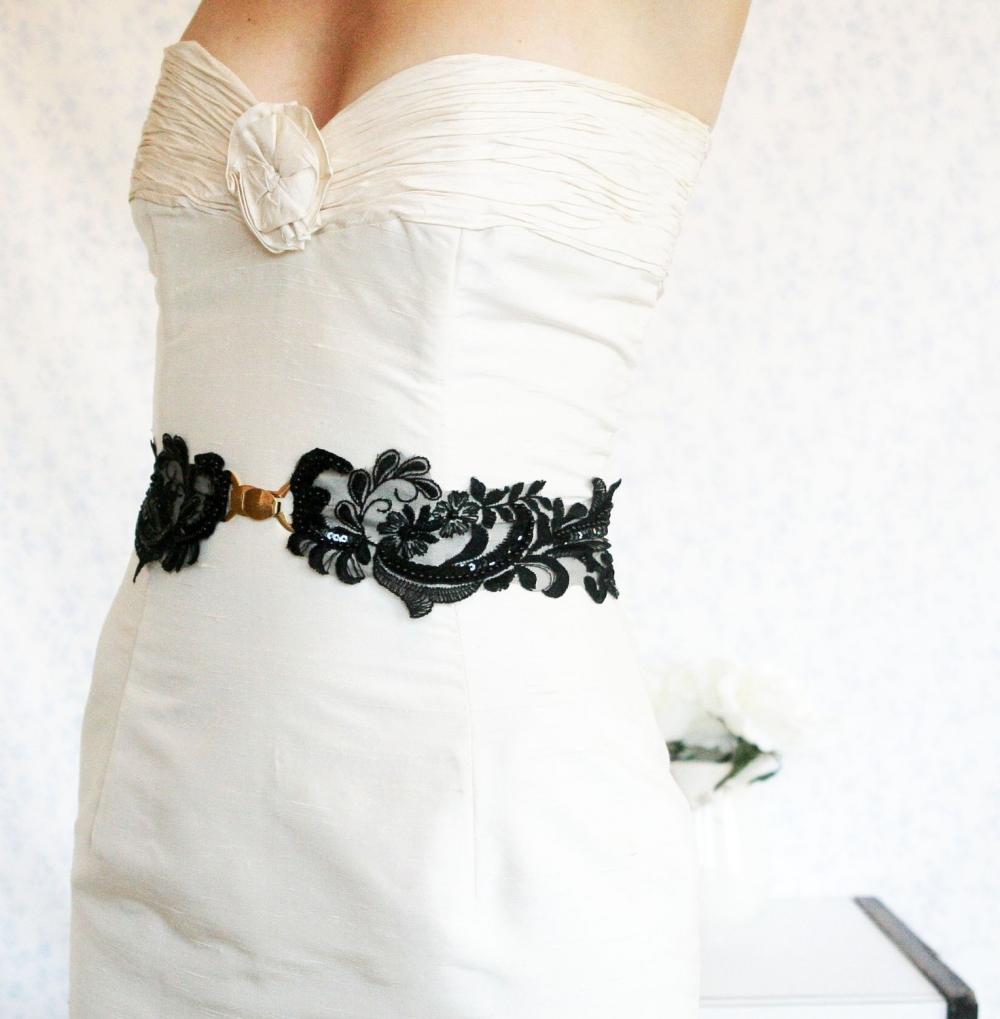 Bogo -bridal Wide Black Lace Sash